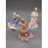 Royal Doulton figurine, 'Happy Anniversary' HN3097, Crown Staffordshire 'Kitty' and a Wedgwood