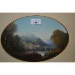 G. Lambert, oval mounted oil, ' View at Crow Castle, Wales ', signed, gilt framed