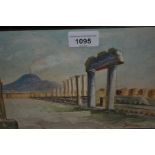 Small 20th Century watercolour of ruins, signed Gallo Giovanni, dated 1944, 6.5ins x 10ins, circular