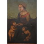 Early 19th Century maplewood framed oil on canvas, portrait of the Madonna and Child with the infant