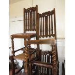 Near matching 1930's oak dining room suite, comprising: set of six chairs, a rectangular extending