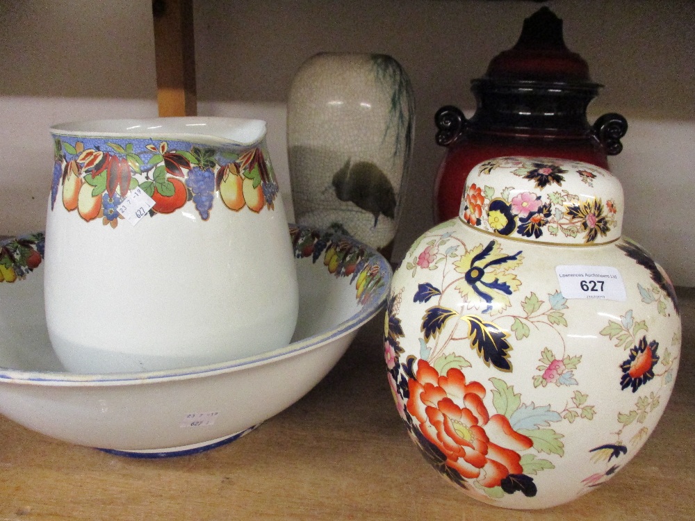 Masons Mandarin pattern Imari ginger jar and cover , jug and wash basin and two other items