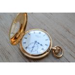 English 18ct gold cased half hunter crown wind pocket watch by J.W. Benson, London, ' The field