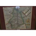 Antique hand coloured Saxton map of Scotland, framed, 15ins x 18ins overall 17th / 18th Century.