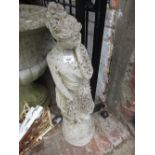20th Century cast concrete weathered garden figure of a seated semi nude female