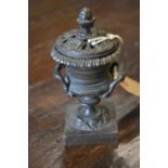 Regency brown patinated bronze pot pourri urn, 5ins high