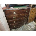 19th Century mahogany bow fronted chest with a moulded top above two short and three long drawers