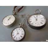 Silver plated WWII Air Ministry pocket stopwatch with leather strap numbered 6B/221, Waltham