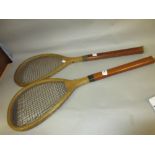 Pair of early Ayres tennis rackets with gut stringing Condition as shown in photos