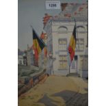 Dorothy W. Moore watercolour, Continental street scene, ' Bruges en fete ', signed and dated 1923,