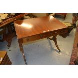 Early 19th Century mahogany drop leaf sofa table with two frieze drawers raised on rectangular and