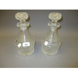 Pair of heavy cut glass decanters with stoppers