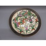 Early 20th Century Chinese circular crackleware plate decorated with warring figures In good