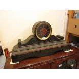 Large 19th Century black slate and rouge marble drum form mantel clock, the black slate and rouge