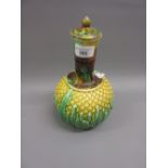 Late 19th Century Continental Majolica carafe in the form of a pineapple (having chip to cover), 9.