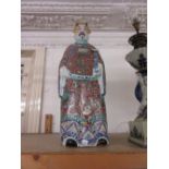 Large 20th Century Chinese terracotta figure of a man holding a scepter in dragon decorated robes,