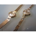 Ladies 9ct gold cased wristwatch by Tissot with an integral woven 9ct bracelet together with another