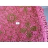 Beige and burgundy floral pattern machine woven bedspread