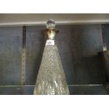 Modern hobnail cut glass and silver mounted decanter of conical form with a facet cut stopper
