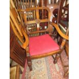 Pair of 1930's oak open armchairs with drop-in seats