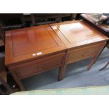 Pair of 20th Century Chinese hardwood single draw lamp tables
