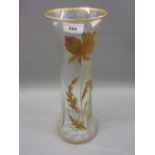 Moser type glass flared rim vase with floral gilded decoration, 13ins high