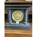 19th Century black slate mantel clock, the architectural case with flanking pilasters, the gilt