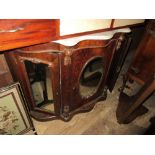 Victorian figured walnut chiffonier with a marble top above three mirrored doors on a plinth base