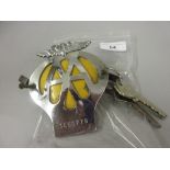 A.A. chrome and yellow enamel car badge with three keys