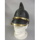 Early 20th Century James Hendry patent leather fireman's helmet, inscribed SMFB