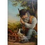 20th Century oil on canvas, seated figure with a basket of chickens, signed Pappay, together with an