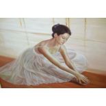 Oil on canvas, study of a seated ballet dancer, indistinctly signed, 20ins x 26ins, together with