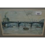 Robert Hay, oil, the Thames near Canon Street, signed and dated 1985, 7.5ins x 11.5ins, framed
