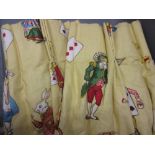 Pair of ' Alice in Wonderland ' pattern curtains on yellow ground by Jane Churchill Fabrics To fit