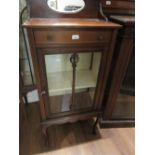 Edwardian mahogany line inlaid display cabinet having galleried top above single drawer and single