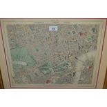 Framed reproduction colour print, map of West London, including Buckingham Palace, together with a