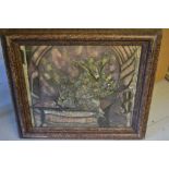 Georges Csato, box containing four mixed media paintings, abstract and other scenes, one signed, all