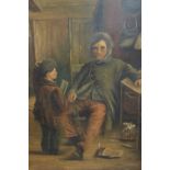 19th Century maplewood framed oil, classroom scene, 19.5ins x 14ins