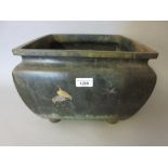 Late 19th / early 20th Century Japanese bronze square form two handled hibachi, having silver and