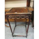 19th Century Chinese hardwood square lamp table, the moulded top above a pierced frieze and shaped