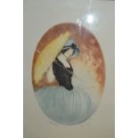 Nicol, pair of Art Deco oval mounted coloured engravings, portraits of ladies, gilt framed