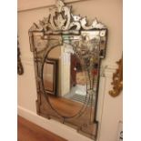 Late 19th or early 20th Century Venetian etched glass wall mirror, the pierced shaped floral