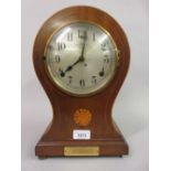 Edwardian mahogany and inlaid balloon shaped mantel clock with a two train movement