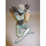 Benson Landes, bronzed composition figure of a seated female dancer