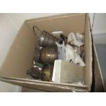 Box containing a quantity of miscellaneous silver plate and cutlery