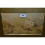 Charles Pyne, watercolour, Highland cattle in a landscape, signed, 6ins x 10ins, gilt framed,