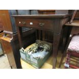 Small early 20th Century mahogany writing table with single frieze drawer raised on square