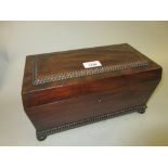 Regency mahogany tea caddy with glass mixing bowl