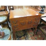 George III satinwood rosewood crossbanded and line inlaid enclosed washstand, the bi-fold top
