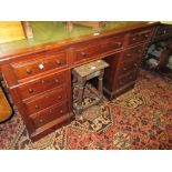 Late 19th or early 20th Century mahogany twin pedestal desk, the green leather inset top above
